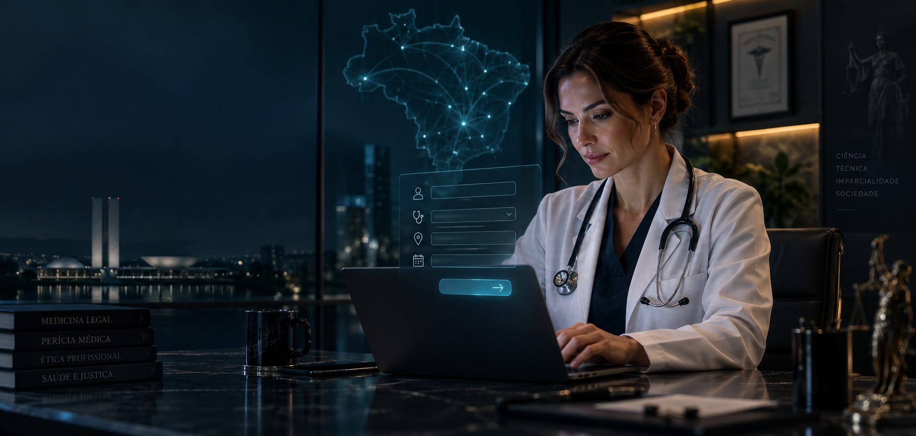 Médica preenchendo o cadastro do Ecossistema Médico Nacional